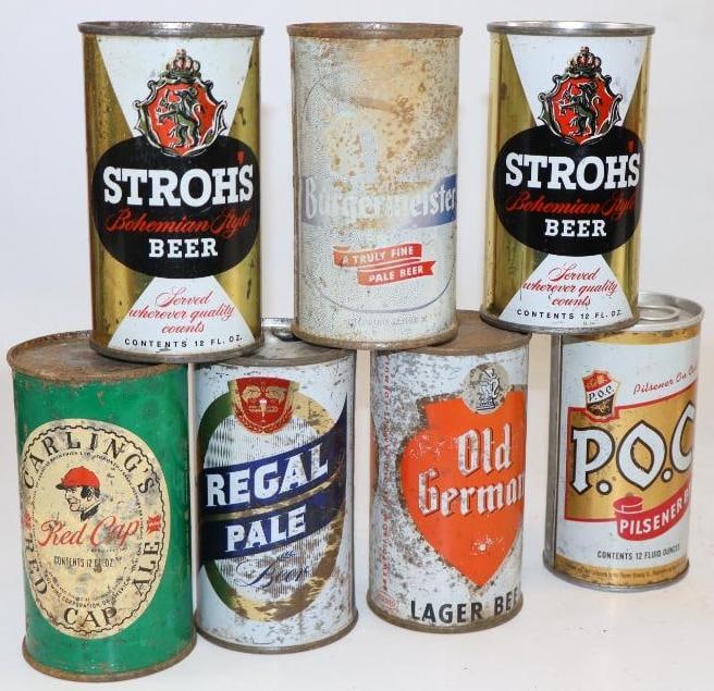 Group of 7 Flat Top And Pull Tab Beer Cans (1 of 2)