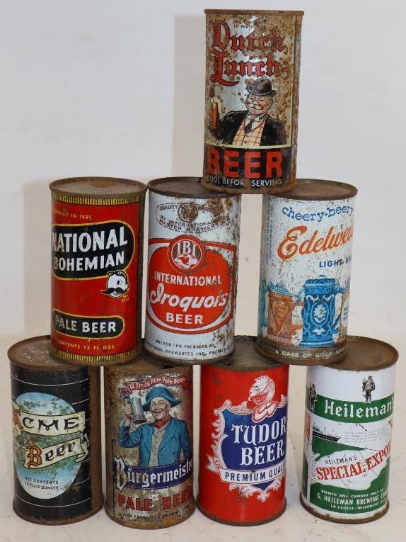 Group of 8 Flat Top Beer Cans (1 of 2)