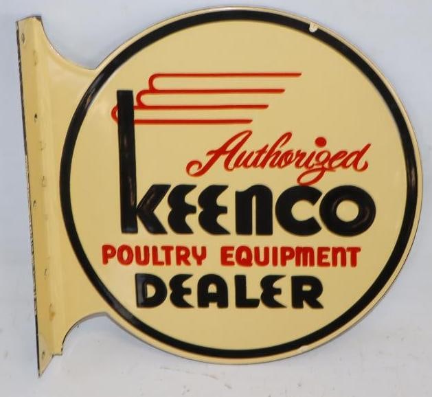 Authorized Keenco Poultry Equipment Dealer Porcelain Reproduction Flange Sign: 11.25" x 10.5"