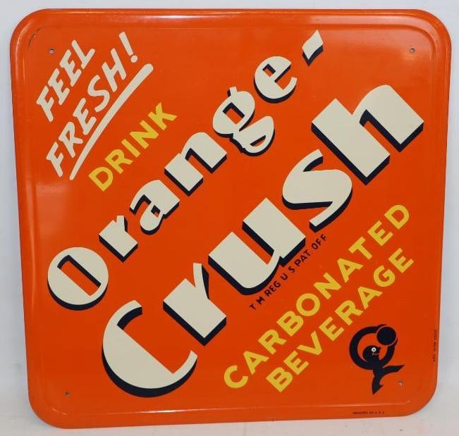 Feel Fresh Drink Orange Crush Carbonated Beverage Single Sided Metal Reproduction Advertising Sign (1 of 5)