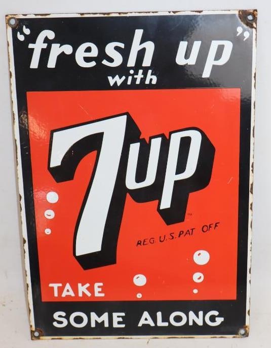 "Fresh Up" with 7up Porcelain Reproduction Advertising Sign: 9" x 13.25"