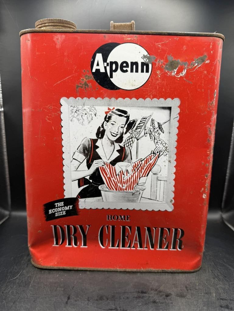A Penn Dry Cleaner: Good color, some denting, condition throughout, A-Penn Oil, Butler PA