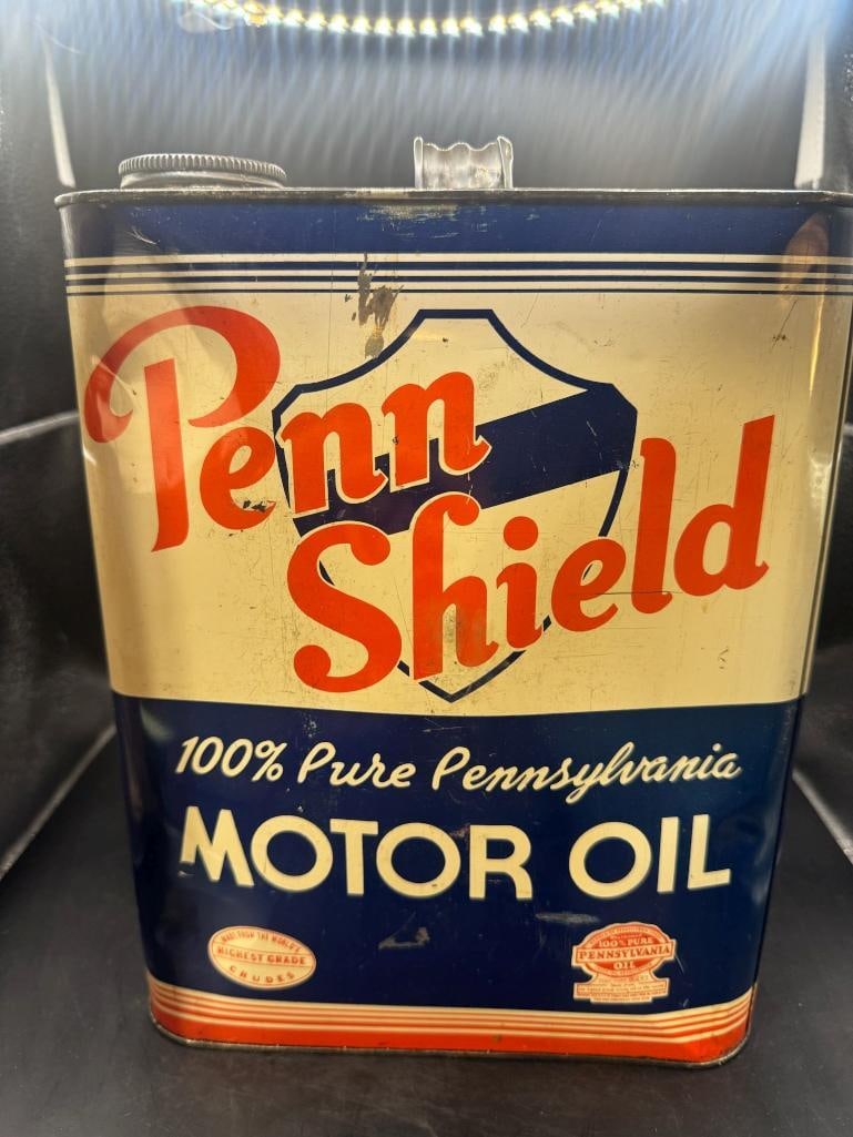 Penn Shield Motor Oil: NY, Great condition, Some denting on back and side, minor scratching