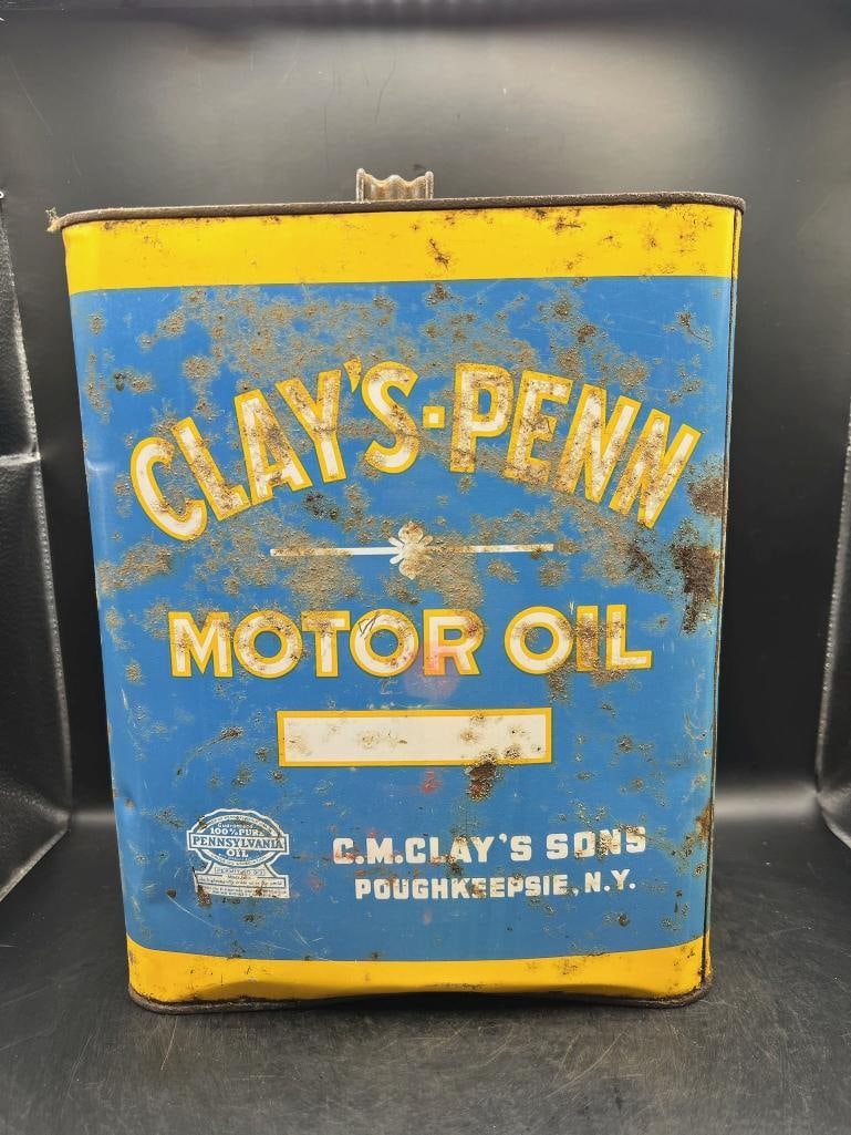 Clay's-Penn Motor Oil: Poughkeepsie, NY, great color, fair condition, rust, dent at bottom