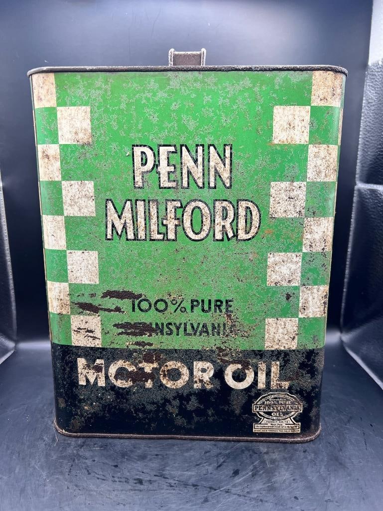 Penn Milford Motor Oil: Good color, fair condition, mild rust