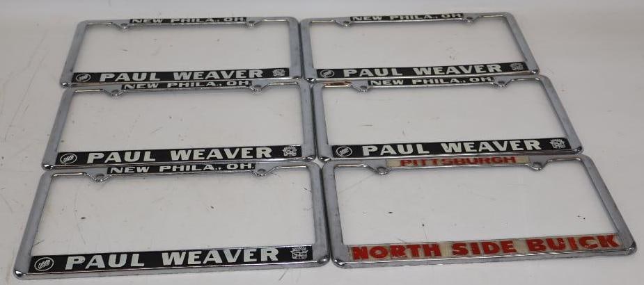 Group of 6 Buick & Cadillac Embossed Dealership License Plate Frames: 12.25" x 6.25" each