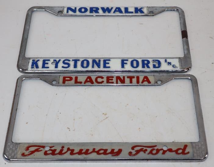 Group of 2 Fairway & Keystone Ford Embossed Dealership License Plate Frames: 12.25" x 6.25" each