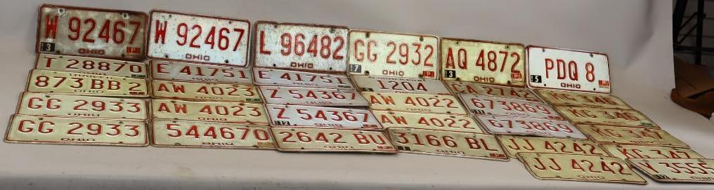Group of 32 1980's & 90's Embossed Ohio License Plates: 12" x 6" each