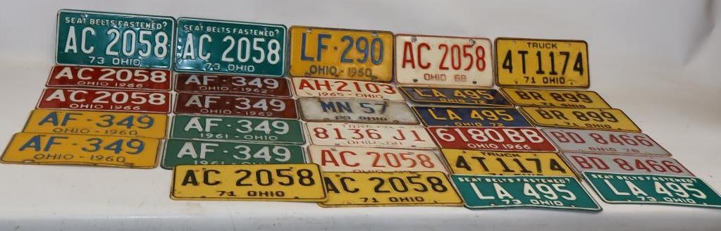 Group of 29 1960's & 70's Ohio Embossed License Plates: 12" x 6" each