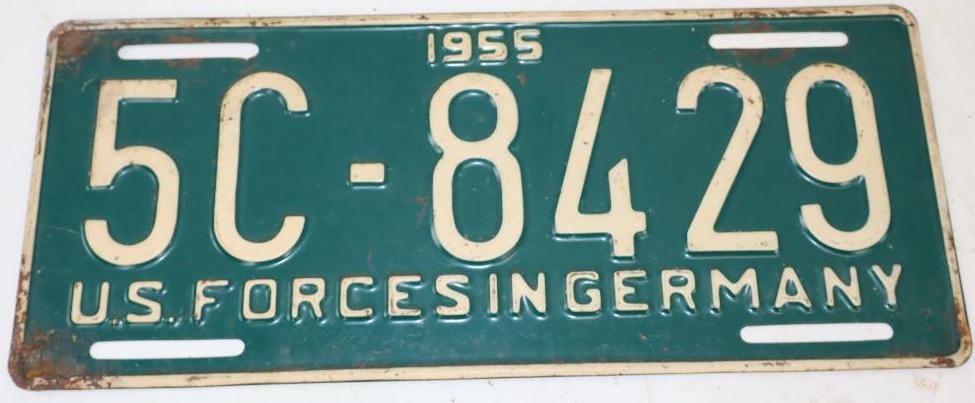 1955 U.S. Forces in Germany Embossed License Plate: 14.75" x 6.5"