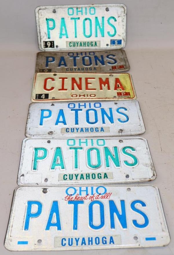 Group of 6 Ohio Embossed Cinema & Patons Vanity License Plates: 12" x 6" each