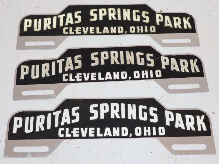 Group of 3 Puritas Springs Park Cleveland, Ohio Black Reflective License Plate Toppers: 10" x 3" each