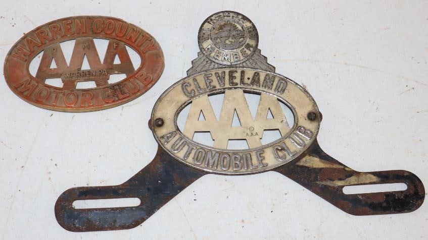 Group of 2 Cleveland & Warren County AAA Club Radiator & License Plate Badges (1 of 2)