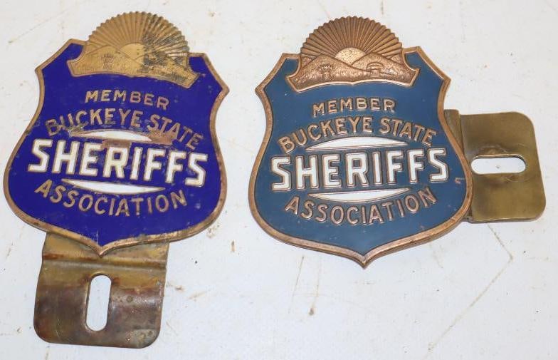 Group of 2 Buckeye State Sherriff's Association Cloisonne & Metal License Plate Topper: Largest is 4.75" x 3"