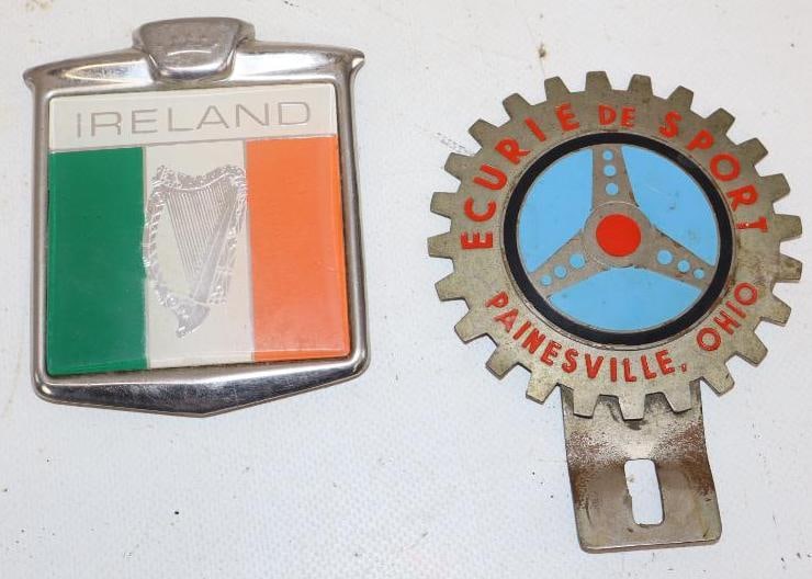 Group of 2 Ecurie De Sport License Plate Topper & Ireland Radiator Badge: Largest is 3.5" x 4.5"