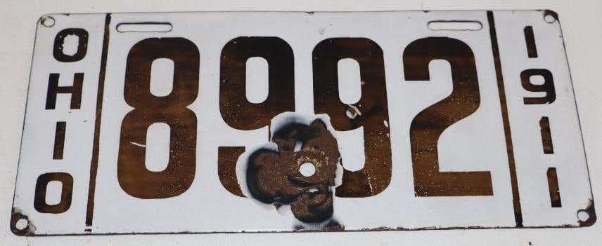 Ohio 1911 Porcelain 4 Digit License Plate: 12" x 5.5"