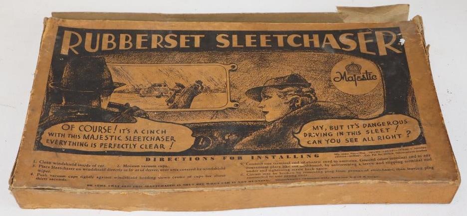 Majestic Rubberset Sleet Chaser Early Automobile Window Defroster in Original Box: 15" x 8" x 1.25" box is unstable