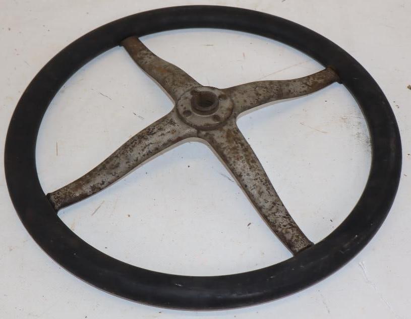 4 Spoke Early Automobile Metal & Rubber Steering Wheel (1 of 2)