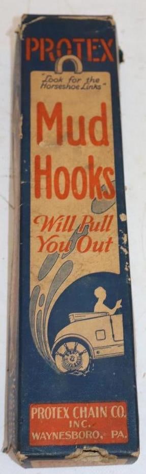 1920's Protex Mud Hooks Advertising Box: 12.25" x 2.75" x 2" Box is empty