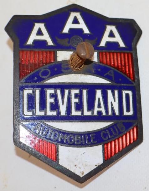 1920's Cloisonne Cleveland AAA Shield Shaped Radiator Badge: 3.25" x 4.25"