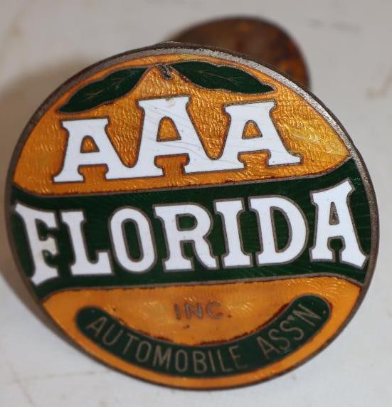 Green & Gold Cloisonne Florida AAA Radiator Badge: 3" x 3"