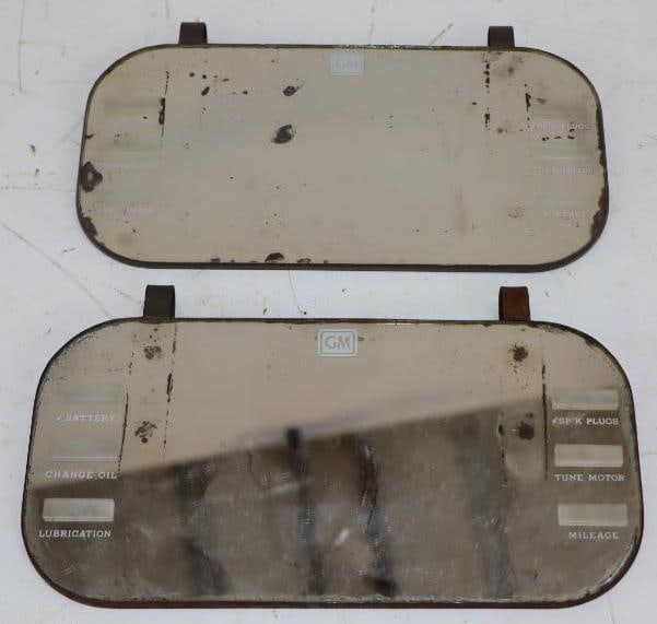 Group of 2 GM Oil Change Reminder Visor Clip On Mirrors: 8" x 4" each