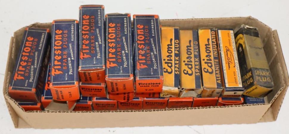 Group of 24 Firestone & Edison Spark Plugs in Original Boxes (1 of 3)