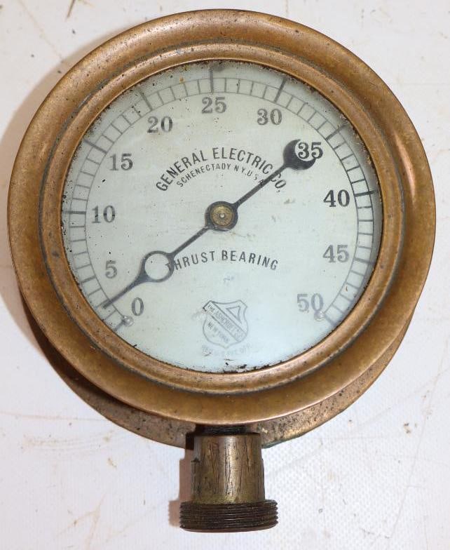 General Electric Thrust Bearing Gauge: 5.75" x 5.75" x 2.25" marked Ashcroft New York