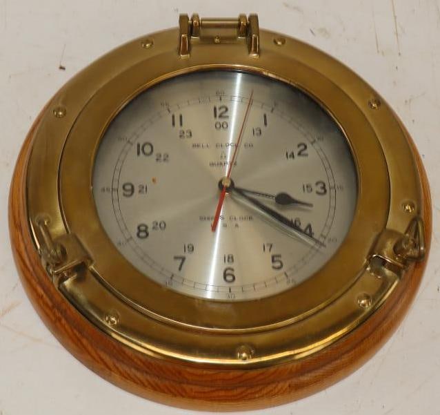 Bell Clock Company Brass Ships Port Clock: 13" x 13" x 4"