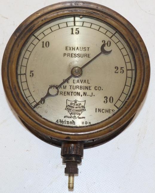 1890's De Laval Steam Turbine Brass Exhaust Pressure Gauge (1 of 3)