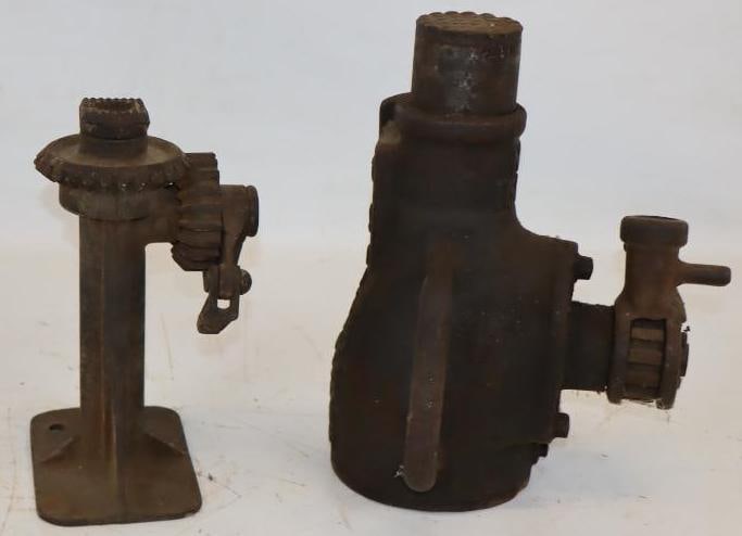 Group of 2 Early Automobile Floor Jacks: Largest is 10" x 7" x 12.5"