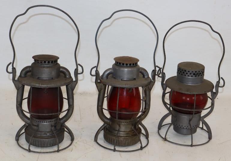 Group of 3 Dietz NYCS Railroad Lanterns: 7.5" x 5" x 10" each