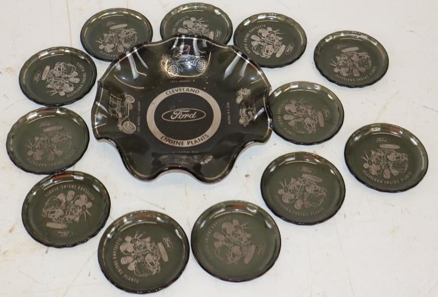 Group of 13 Cleveland Ford Engine Plant Glass Ashtray and Coasters (1 of 6)