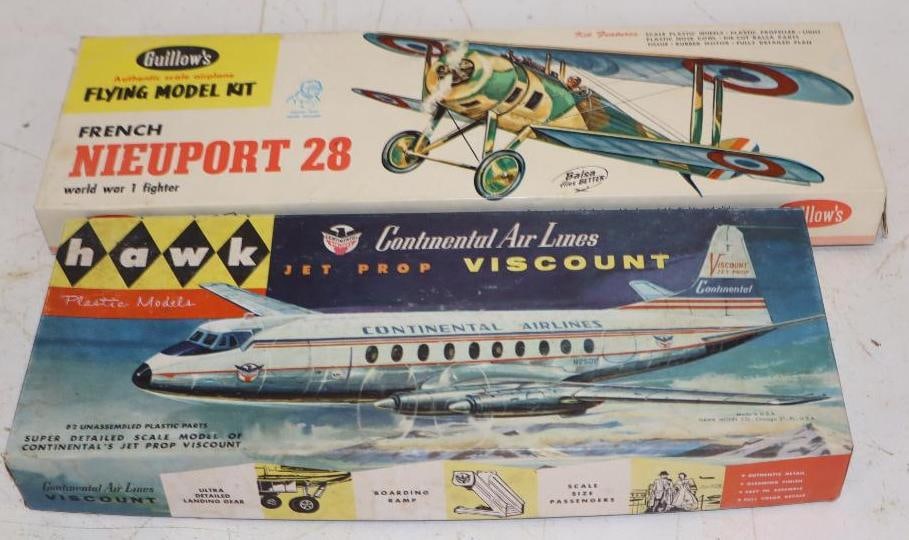 Group of 2 Guillow's & Hawk French Bi-Plane & Jet Prop Airplane Models in Original Boxes (1 of 4)