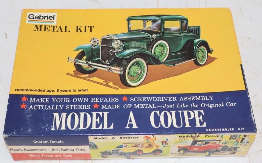 Gabriel Model A Coupe Metal Model Kit in Original Box: 10" x 7" x2.25" appears to be complete