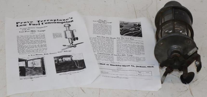 Hinckley-Myers Gas Per Miles Gage With Copy of Original Instructions: 10.5x5x4