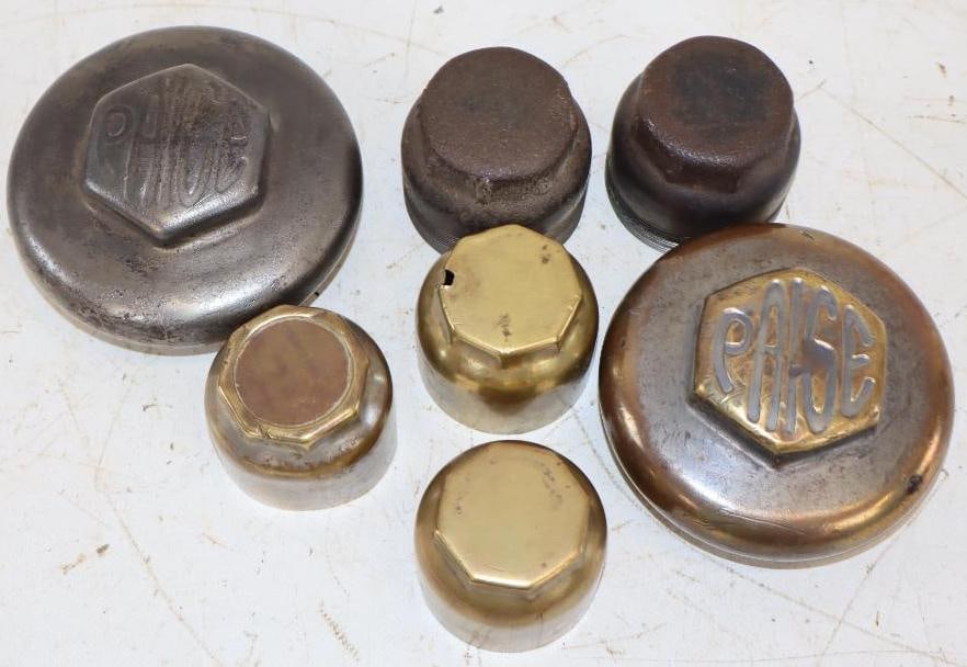 Group of 7 Ford, and Paige Threaded Automobile Brass and Steel Hubcaps (1 of 5)