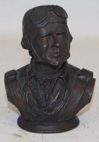 Bronze Military Pilot Radiator Mascot Hood Ornament: 2.5" x 2" x 3.5"