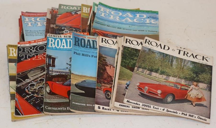 Group of 20 1950s and 1960s Road and Track Car Magazines: 8.5x11 Each Some Bindings are loose