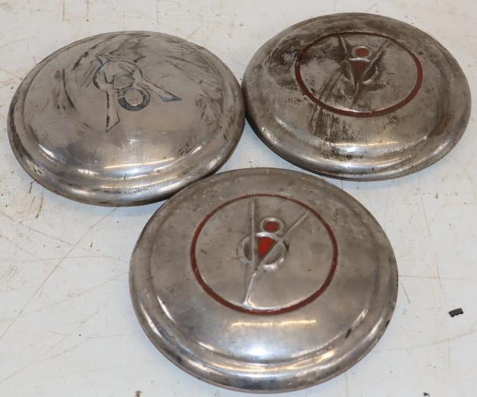 Group of 3 Ford V8 Embossed Hub Caps: 6.5x6.6 Each