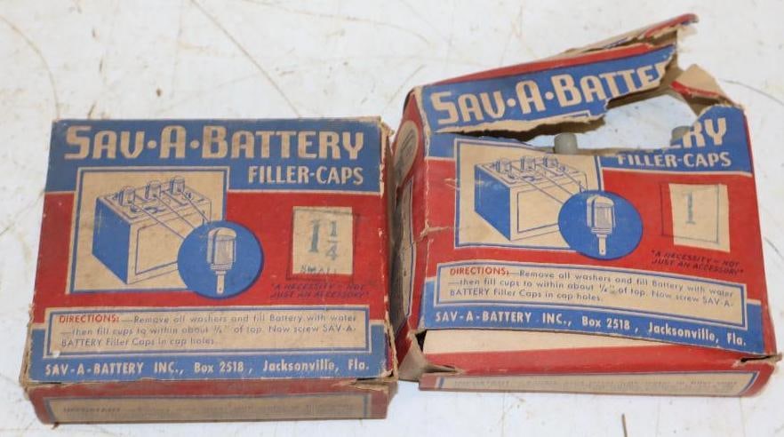 Group of 2 Sav-a-Battery Fill Caps in Original Boxes: 4x5x1 Each