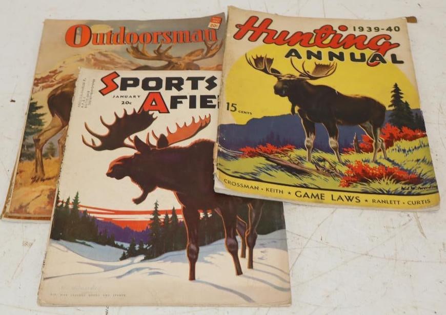 Group of 4 1940s Hunting, Outdoors Sportsman Afield Magazines with Moose on The Covers: 8.5x11.5 Each Some Bindings are loose