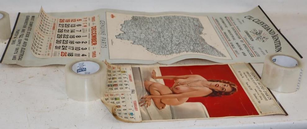 Group of 2 Cleveland Ignition and Tony's Auto Parts 1960s Advertising Calendars: Largest is 38x17.5