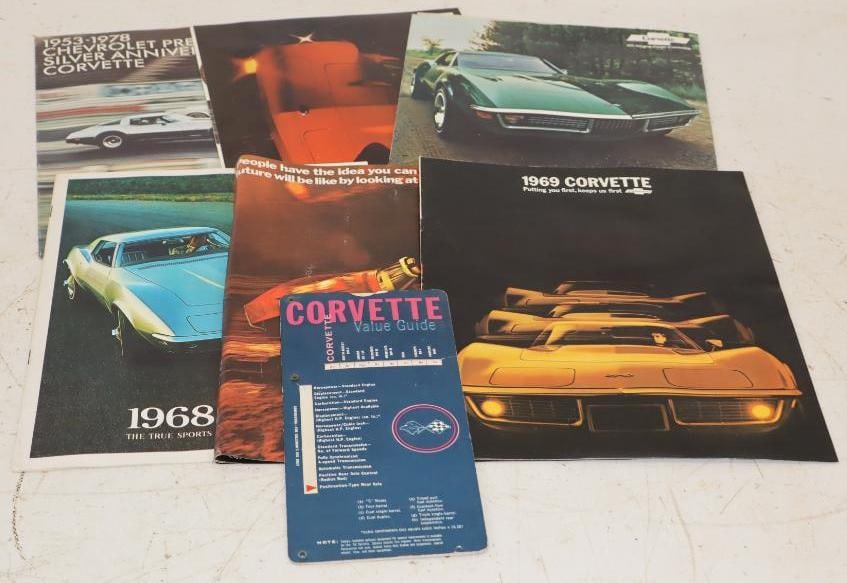 Group of 8 Chevy Corvette 1960s & 1970s Dealership Brochure, Pamphlets and Value Guide: Largest is 8.5x11