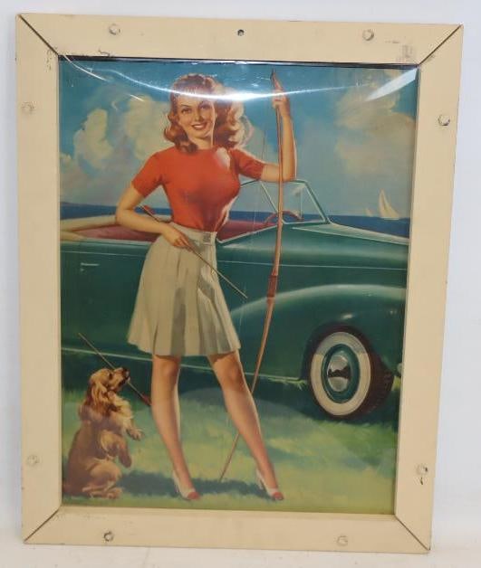 Kelly Springfield Tires Wood Frame Advertisement With Women Holding Bow and Arrow (1 of 4)