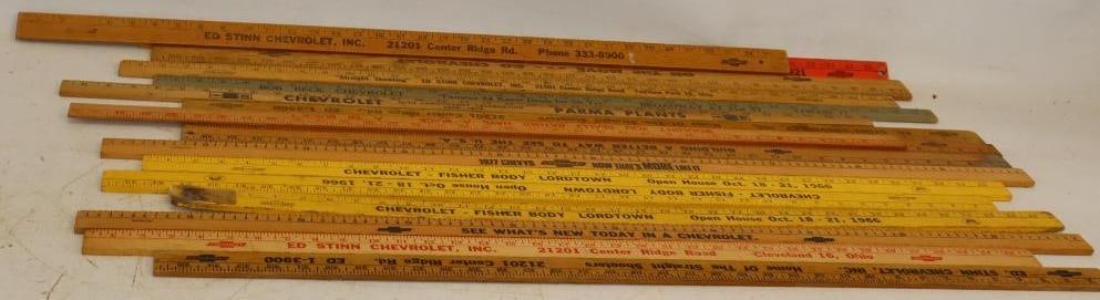 Group of 17 Chev Dealership and Fisher Body Advertising Yard Sticks: Largest is 36x2