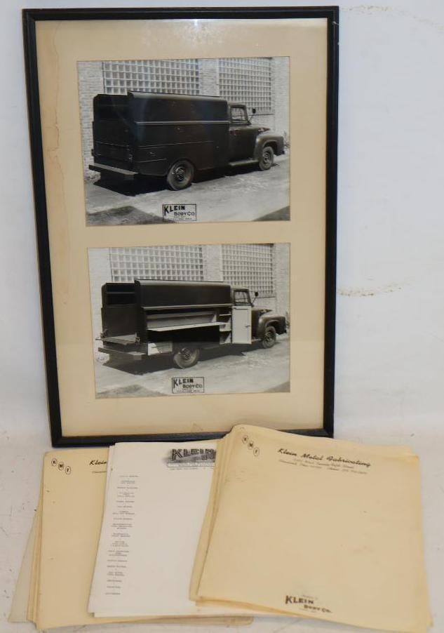 Large Group of 2 Klein Body Company Cleveland Framed Pictures and Blank Letter Heads: Largest is 13.5x20