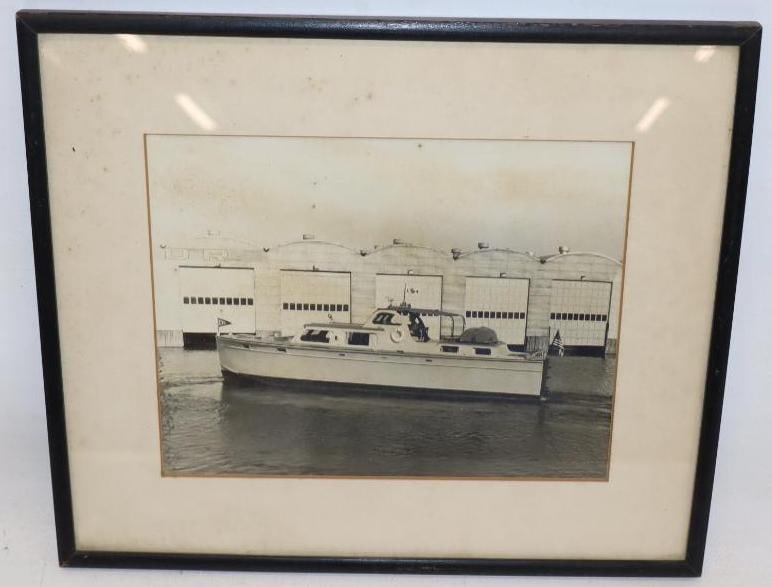 Framed Photo of Boat With Cleveland Yacht Club with Flag at Bow: 14x12