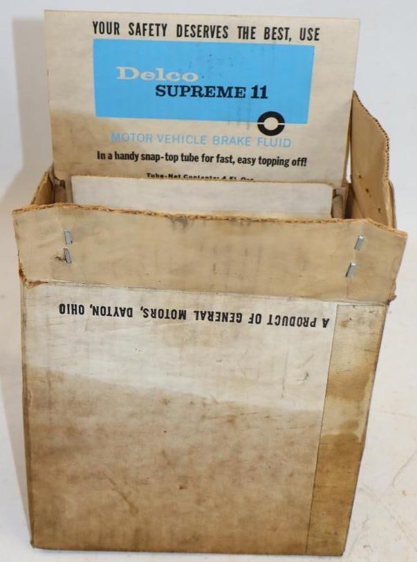 Delco Supreme Motor Vehicle Brack Fluid Tubes in Original Cardboard Display Shipping Box: 8x6x8.5 Display is Missing 1 Unit