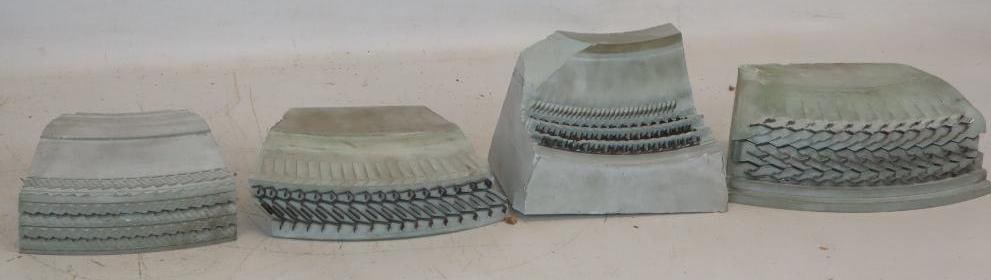 Group of 4 Tire Manufacturer Mold Sections: Largest is 14" x 7" x 4"